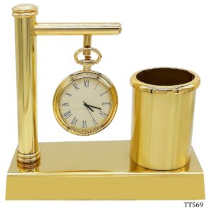 GOLDEN PEN STAND WITH CLOCK